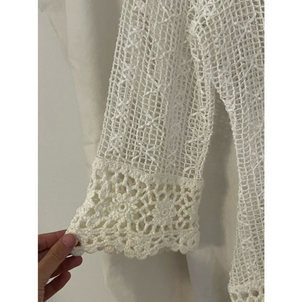 LISA INTERNATIONAL White Crocheted with Ribbon Shirt Womens Size Medium - Picture 4 of 10